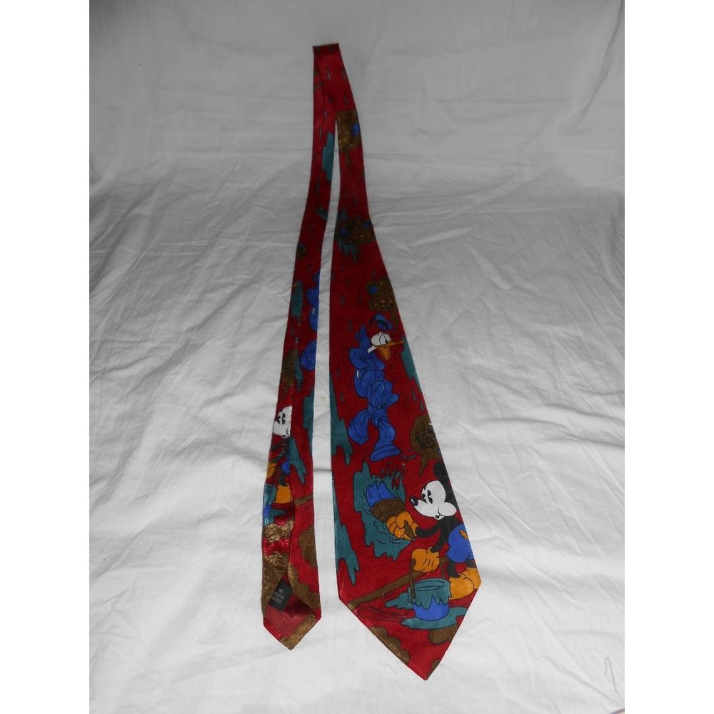 Vintage Disney Mickey Mouse Donald Duck Painting Music Tie Necktie Mens Red Blue